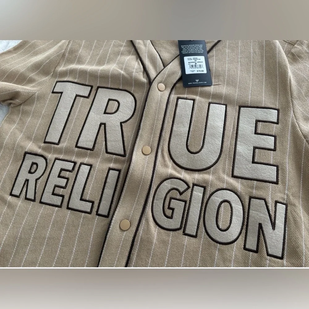 True Religion Baseball Embroidered Logo Jersey Men's Travertine- NWT Medium